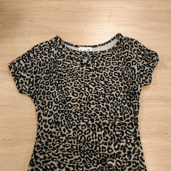 Sea New York Mini Dress Ruched Leopard Animal Print Short Sleeve Black Tan 2 - Picture 3 of 12